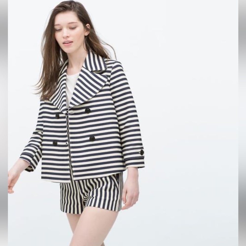 Zara trafaluc navy stripe jacket and shorts set